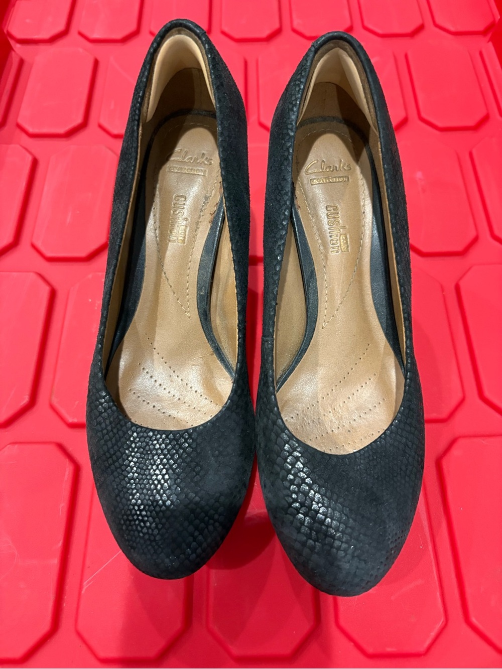 Clarks Black Snake-Embossed Leather Heels